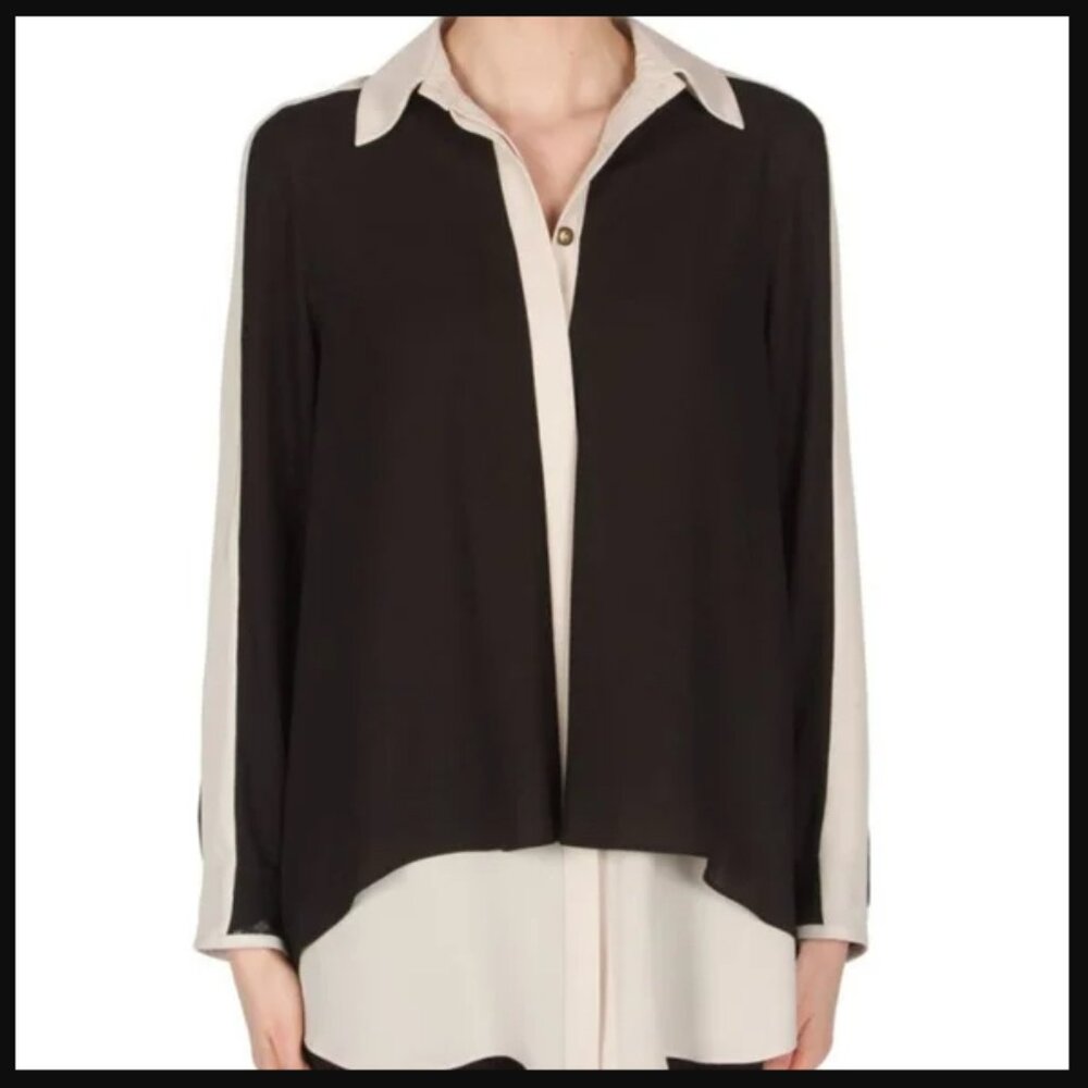 Joseph Ribkoff - Black/Champagne Two-Tone Layered Button-Down Long Sleeve Blouse